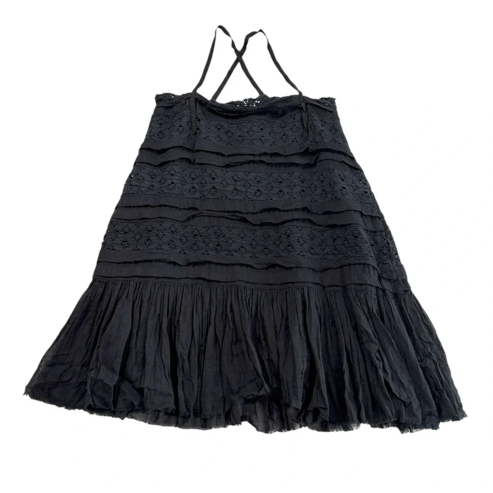 Free People Shailee Slip Dress Crochet Lace Ruffle‎ Sz S Boho Chic Beachy